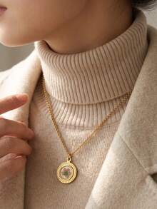 1 Pc 304 Stainless Steel Fall Decor Embroidery Flower Pendant Necklace Vintage Handmade Floral Textured Charm Twisted Chain Fall Style Jewelry Women - Necklace - View 1