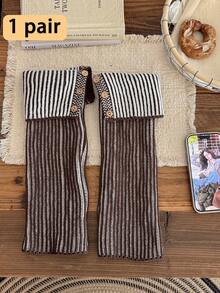1 Pair Women's Leg Warmers, Autumn/Winter Warm Retro Colorblock Cuffed Button Stacked Leg Covers, Versatile Styling, Y2K Long Boot Leg Warmers - Multicolor - View 14