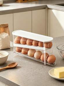 Double Layer Egg Storage Box Space-Saving Double Layer Rolling Egg Storage Container Egg Organizer Rack Kitchen Egg Tray Automatic Rolling Egg Storage Rack Home Storage Kitchen Gadget Home Decor Home Supplies Women Mom Room Decoration - Multicolor - View 8
