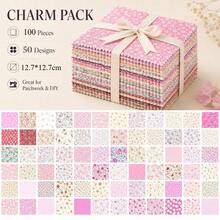 50/100PCS 5"X5" (12.7cmx12.7cm) Pink Fresh Elegant Floral Series-Non-Fraying Serrated Edge, Colorful Botanical Floral Print Fabric, No Cutting Required, For Patchwork, Patchwork Bags, Small Home Decor, Coasters, Zipper Pouches And Handmade DIY. Christmas, New Year Holiday Gifts - Variant - View 1