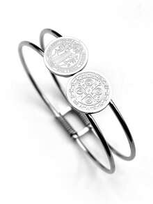1PC New Fashionable Retro Catholic Saint Benedict's Bible Bracelet, Fashionable Round Religious Jewelry, Stainless Steel Material - Fashion - View 3