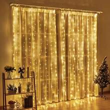 Warm White Fairy Curtain String Lights With Battery Box (Batteries Not Included), Sparkling Hanging LED Beads, Romantic Wall And Window Decoration, Suitable For Room Aesthetic Decor - White - View 11