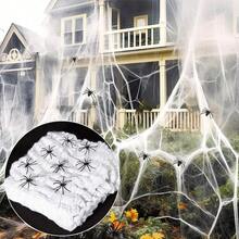1 Set Soft Spider Web Halloween Decoration, Fake Spider, Super Stretchable Spider Web, Suitable For Halloween Indoor And Outdoor Party Decoration - A - View 5