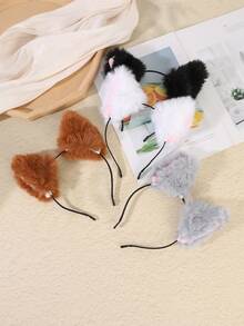 1pc Fashionable Autumn/Winter Plush Cat Ear Headband, Animal Ear Hair Accessory For Women Party Outfit - Multicolor - View 4