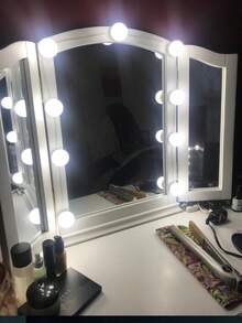 1pc 4/6/8/10/12/14/16 Bulbs Vanity Mirror Light, LED Makeup Mirror Light, Mirror Bulbs, USB Powered, 3-Color Adjustable Brightness, Suitable For Bathroom, Bedroom Makeup Lighting, Gift - White - View 5