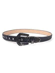 1pc Sparkling Rhinestone Belt Street Fashion Suitable For Plus Size Women And Men - Fits Western Cowgirl And Cowboy Outfits, Dresses And Jeans - Black - View 5