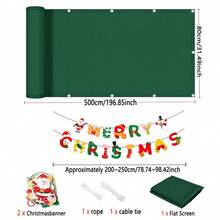 Balcony Fence Fabric, Christmas DIY Yard Decor, Balcony Railing Privacy Screen + Detachable Christmas Bunting, Reusable Porch & Fence Cover Decoration With Rope Ties, Green - Multicolor - View 10