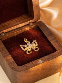 1Pc Elegant Gold Color Copper Inlaid Artificial Zirconia Bow DIY Charm For Women, Pendant For Necklace Bracelet Keychain Phone Ornament.(No Box) - Multicolor - View 6