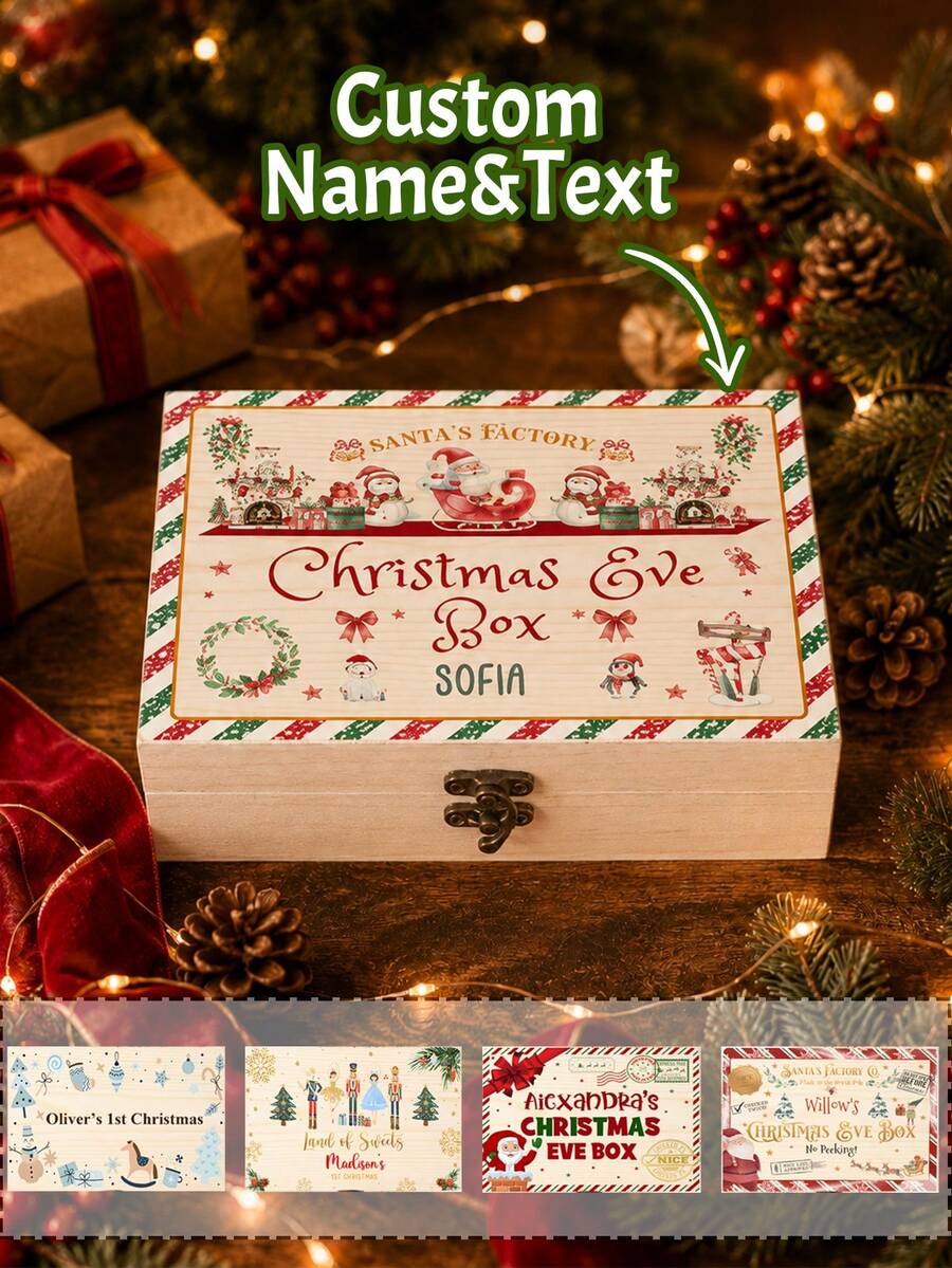 Kotak Hadiah Natal dengan Teks Kustom, Kotak Hadiah Liburan dengan Nama yang Dipersonalisasi, Gaya Musim Dingin Natal, Kemasan Hadiah Kustom untuk Pesta Natal, Kotak Nama yang Dapat Disesuaikan, Dekorasi Liburan yang Elegan, Ide Hadiah Natal, Dekorasi Natal, Keluarga, Teman - Gaya B - View 1