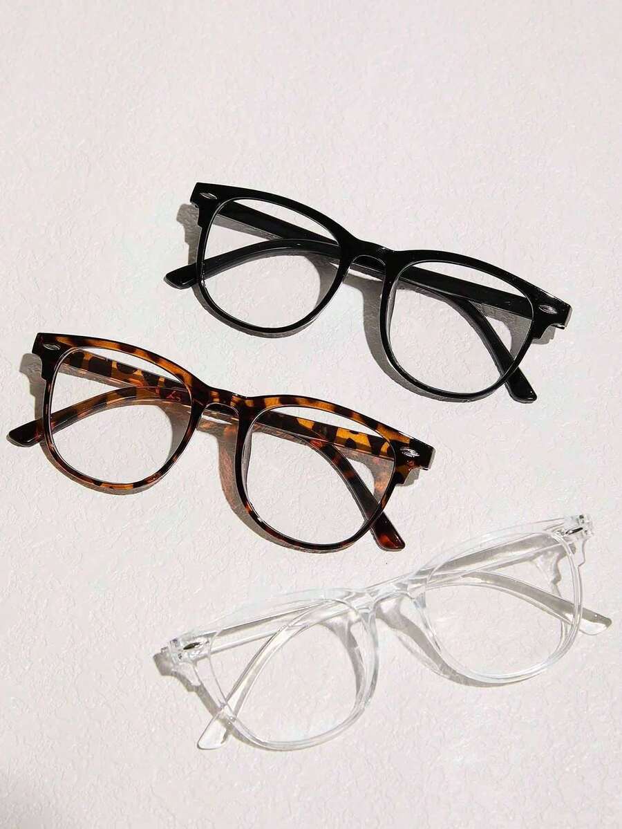 3pcs/1pc Minimalist Solid Color Square Transparent Glasses, Lightweight PC Frame, Unisex, Suitable For Computer Gaming Phone TV, Fashionable Daily Versatile Casual Eyewear - Transparent - View 1