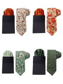 ZONFAZ Set Dasi Pria Motif Bunga 2 Buah & Sapu Tangan Saku Polos, Lembut & Ramah Kulit, Cocok Untuk Pernikahan, Pertemuan, Pesta - MultiWarna - View 1