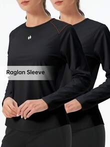 HOTSUIT 2pcs/Set Women's Knitted Long Sleeve Sauna Shirts, Slim Fit Fitness Tops, Suitable For Sports Training And Spring Daily Wear - Black - View 3