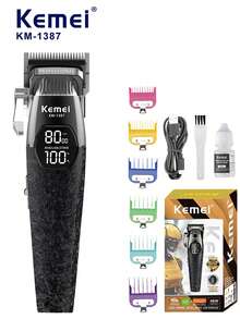 Kemei Professional Men's Hair Clipper - Precision Trimmer, Men's Electric Hair Clipper, USB Rechargeable, Comes With 6 Limit Combs, LED Display, Salon-Grade Hair Cutting Equipment - Black - View 10