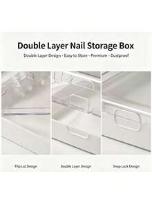 Hộp đựng móng tay giả acrylic trong suốt 2 lớp, hộp đựng móng tay chống bụi trong suốt có khóa bấm, có thể xếp chồng cho móng giả, dụng cụ làm móng, dành cho nữ sinh, phụ kiện bàn trang điểm, trang trí phòng ngủ và bàn trang điểm - Trong sáng - Xem 6