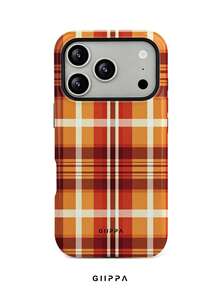 GIIPPA 1pc Autumn Color Palette Brown & Orange Plaid Pattern Design, Phone 17 Pro Max Phone Case, Compatible With Phone 16 Pro Max, 15 Pro Max, 14 Pro Max, Korean Style High-End Fashionable & Fun Phone Case, Suitable For 11/12/13/14/15/16 Pro Max Plus, Elegant Design For Men & Women, Perfect Gift For Girlfriend On Christmas, Valentine's Day, Easter, Wedding Season And Birthday! - Multicolor - View 1