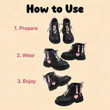 Cute Little Girl Heart Pattern Ankle Boots, Sweet Pink Detail Side Zipper Lace-Up Non-Slip Thick Sole Combat Boots, Suitable For Autumn/Winter - Black - View 10