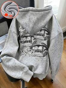 1pc Tween Girl Thermal Lined Thick Warm Sweatshirt, Young Student Clothing, Suitable Autumn/Winter Long Sleeve Top - Grey - View 1