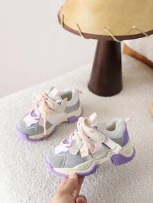 1 Pair New Mesh Breathable Kids Chunky Sneakers, Boys Soft Sole Casual Running Shoes - Purple - View 2