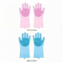 2Pcs Multi‑Purpose Silicone Scrubber Gloves, Waterproof Soft Bristle Cleaning Gloves, Reusable Household Gloves For Pet Dog Cat Bathing, Kitchen Dish Washing, Pot Scrubbing & Body Exfoliating, Hangable Design - View 7