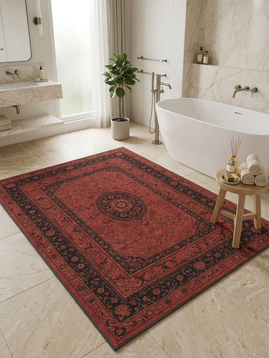 1 Buah Karpet Persia Timur Tengah Tradisional Motif Sulur Bunga Warna Merah Tua Hitam Perunggu, Karpet Persegi Panjang Gaya Klasik Mewah Vintage dari Bahan Kasmir Imitasi dengan Tekstur Padat dan Detail Pinggiran Melengkung Berlapis-lapis, Dapat Dicuci dengan Mesin, Cocok untuk Ruang Tamu/Kamar Tidur/Dekorasi Rumah dengan Suasana Vintage yang Tenang di Musim Gugur dan Musim Dingin - MultiWarna - View 1