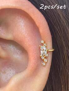 2pcs Delicate Sweet Floral Ear Cuffs, Copper With Rhinestones, Gold Color, Suitable For Women's Daily, Party, Date Matching - Flowers - View 17