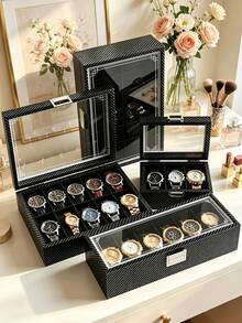 1pc Luxury Large Capacity Watch Storage Box, Watch Display Box, Watch Organizer, Elegant Black PU Leather Shell With Secure Dividers, Can Store Watches, Perfect Gift Display Box. 12/6/3/2 Slots - Multicolor - View 4