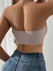 2Pcs Multi-Color Ribbed Front Closure Women Bra, Wireless Strapless Wrap Bandeau With Front Hook Padded Push Up Cups Lingerie. - Multicolor - View 8