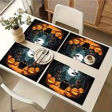 1/4/6pcs Halloween Series Ghost, Little Devil, Pumpkin, Moon Night Pattern Printed Placemats, Heat-Resistant Table Protector For Home Kitchen, Dining Table, Party Decor - Multicolor - View 6
