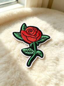 5Pcs/10Pcs Red Rose Embroidery Patch, Iron‑On Sew‑On Applique Badge, DIY Decor Sticker For Clothing Hat Backpack Jeans Craft Ornament - Rose - View 1