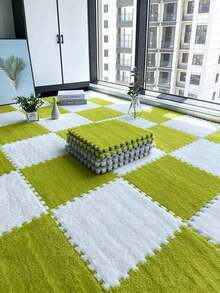 16pcs Set Solid Color Patchwork Mats, Decorative Bedroom Puzzle, Thickened Foam Floor Carpet Mat, Plush Material, Customizable Solid Color Patchwork Mats - Multi-color - View 9