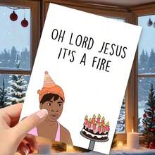 OBOVAY 1Pc Oh Lord Jesus, This Is A Fire. Fun Birthday Card With Envelope , Suitable For Family, Friends, Men And Women, Small Business Items, Unusual Items, Thank-You Cards, Birthday Decorations, Humorous Birthday Cards. - View 3