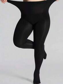 2pcs Plus Size Black High Elastic Pantyhose, Women's High Density Solid Color Shiny Glossy Stockings, Anti-Scratch, Suitable For Daily Wear - Black - View 6