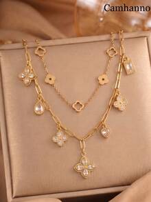 Camhanno 2 dây chuyền nữ bền bỉ, đế thép không gỉ mạ vàng 18K, chống trầy xước và mài mòn tuyệt vời, màu sắc thanh lịch vượt thời gian, phù hợp cho người tiêu dùng chú trọng chất lượng thích đeo lâu dài - Vàng - Xem 6