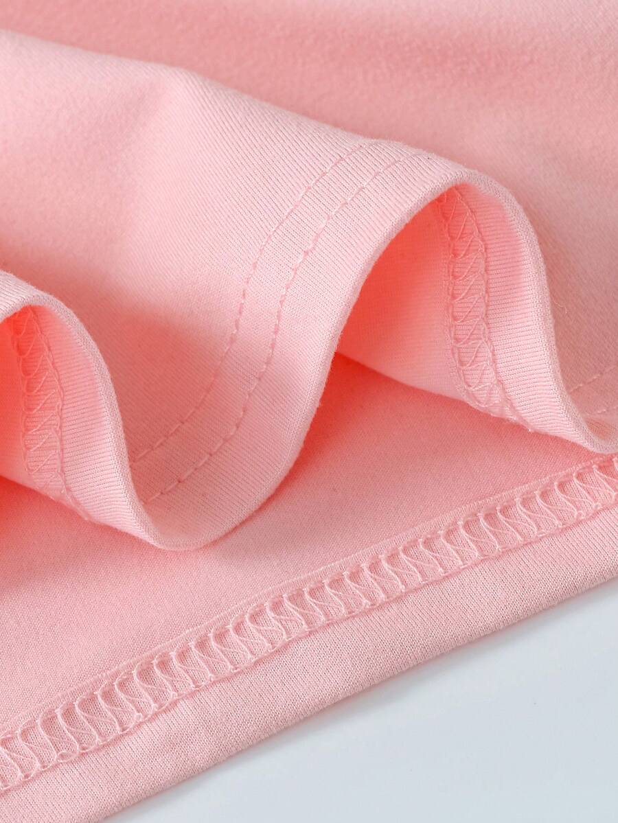 Teen Girl Cute Letter Print Raglan Sleeve Casual Loose T-Shirt - Pink - View 1