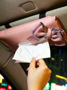 Car Sun Visor Tissue Box, Bowknot Decoration, Car Sun Visor Mounted Tissue Box, Car Roof Hanging Storage Bag, Creative Car Interior Decoration Accessory, Christmas And Halloween Gift - Multicolor - View 10