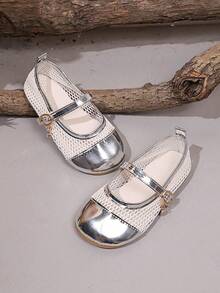 1 Pair Girls' Silver Lace Pearl Mary Jane Shoes, Soft Fabric + Slip-On Hook & Loop Material, Round Toe Flat Slip-On Design, Exquisite Cute Princess Style Ballet Shoes, Suitable For Daily Wear And Holidays - Silver - View 8