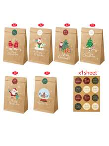 13pcs Christmas Santa Claus Print Gift Bags Set, Gingerbread Man & Christmas Tree Pattern Gift Bags With Christmas Stickers, Party Baking Flat Bottom Paper Bags, Holiday Party Favors, Photo Props, Suitable For Christmas Gift Packaging, Holiday Gifts, Holiday Celebration Decor - Multicolor - View 12