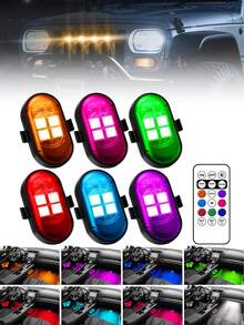 1/2/4/6PCS Wireless LED Strobe Lights/Ambient Light With Remote Control,Mini Lights 8 Colors USB Charing Anti-Collision Led Emergency Warning Lights For Car Motorcycle Drone Aircraft Bike - Multicolor - View 11