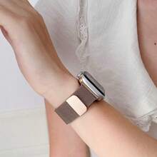 1件不鏽鋼磁吸金屬錶帶，適用於 Apple Smart Watch 40mm 41mm 38mm 42mm 44mm 45mm 46mm 49mm，時尚可調節米蘭式錶帶，相容於 I-Watch Series Ultra/12/11/10/9/8/7/6/5/4/3/2/1 - 玫瑰金 - 查看 12