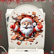 1pc PVC Material Santa Claus Breaking Through Wall Toilet Sticker - Reusable Vinyl Bathroom And Wall Decor Sticker - one-size - View 3