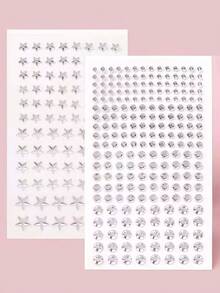 2PCS 3D Silver White Large & Small Star Rhinestone Eye & Face Decor Stickers DIY Music Festival Y2K Makeup Party Eye & Face Decor Stickers - White - View 2