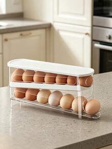 Double Layer Egg Storage Box Space-Saving Double Layer Rolling Egg Storage Container Egg Organizer Rack Kitchen Egg Tray Automatic Rolling Egg Storage Rack Home Storage Kitchen Gadget Home Decor Home Supplies Women Mom Room Decoration - Multicolor - View 11
