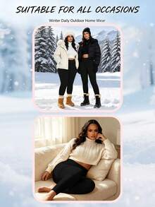 Plus-Size Fleece-Lined Leggings For Women, High-Waisted, Fleece-Lined, Thickened Leggings, Elastic, Warm Pants - Black - View 6