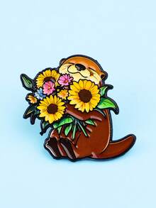 1pc Cute Natural Style Alloy Enamel Sunflower Bouquet Otter Brooch, Unisex Backpack Clothing Decoration Gift - Hug Otter - View 5
