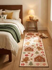 1pc Christmas Gingerbread House Character Long Runner Rug, Suitable For Hallway, Entryway, Kitchen, Dining Room, Perfect For Christmas Holiday Home Decor, Made Of Soft Skin-Friendly Plush Fabric, With Non-Slip Backing, Durable And Easy To Clean Floor Mat - Multicolor - View 4