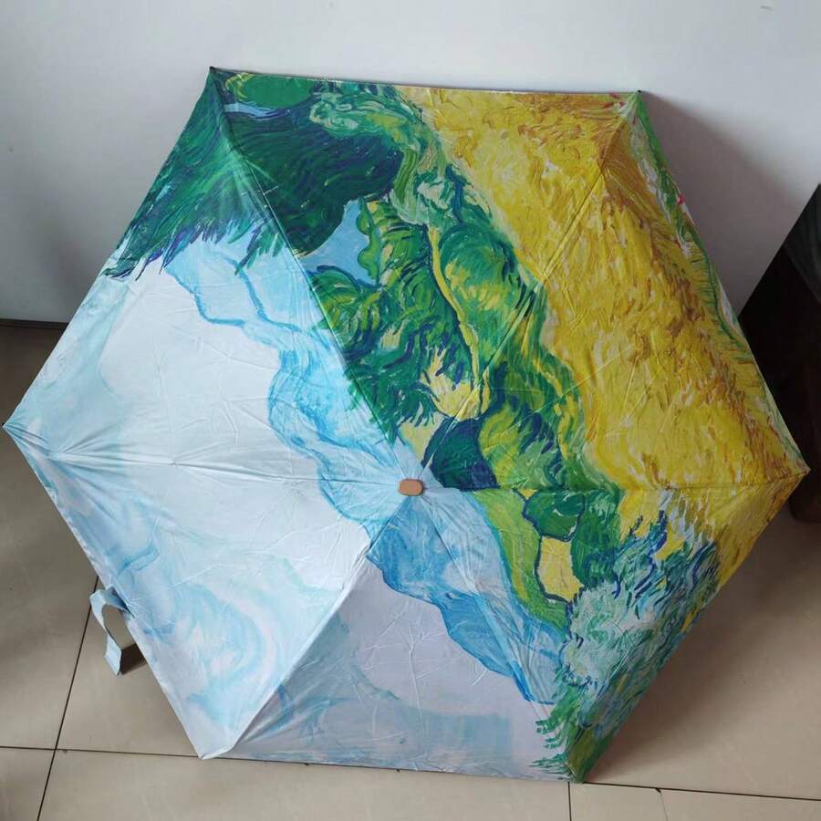 1PC Oil Painting Parasol, 5-Fold 6-Rib Umbrella, Sun Protection, Ultra-Light Small Foldable, Rain And Sun Capsule Umbrella, Advertising Umbrella - Multicolor - View 1