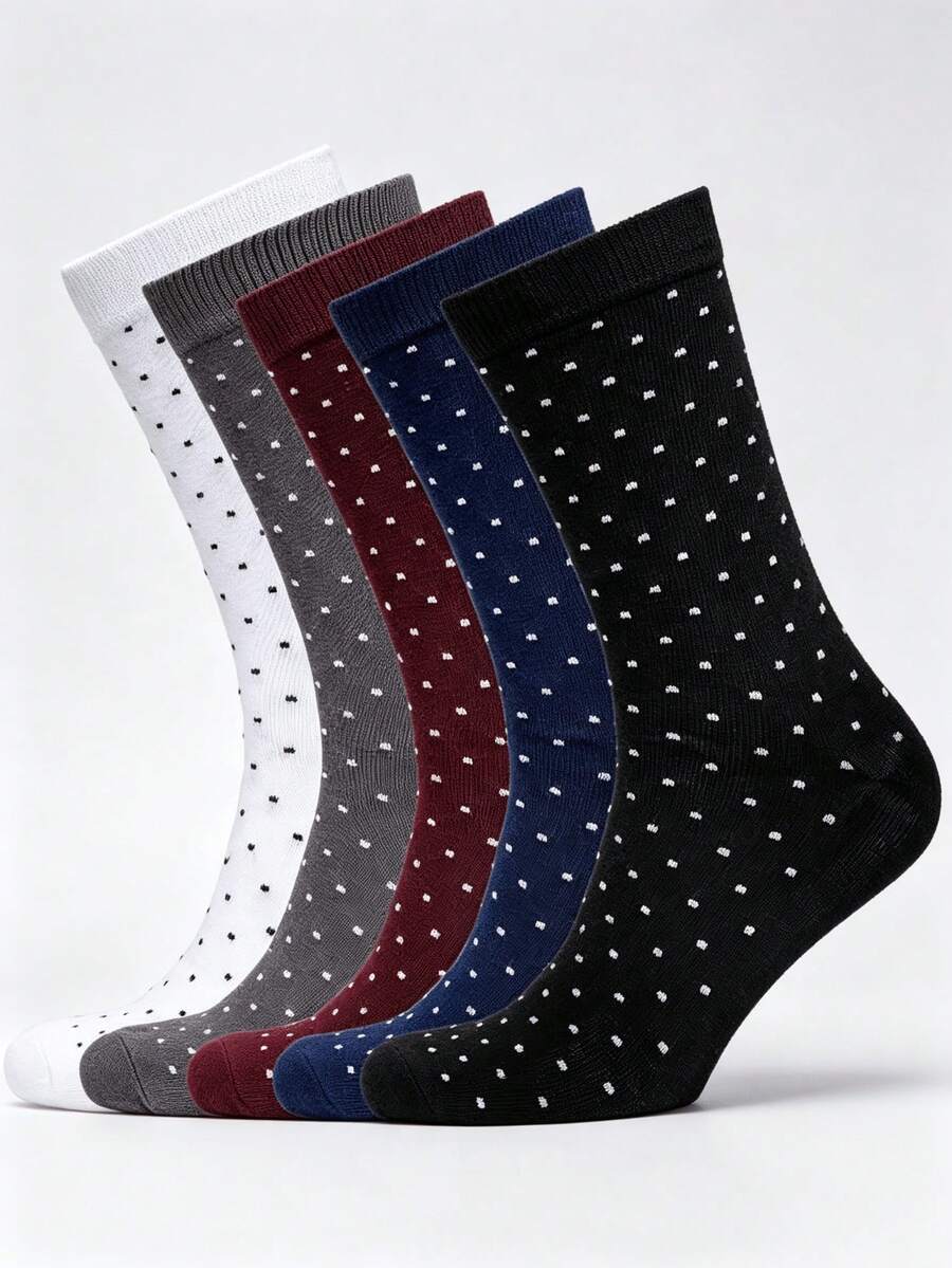 1/5 Pairs Men's Polka Dot Mid-Calf Socks, Business Casual Dress Socks, Multiple Colors Available, Suitable As Men's Gift