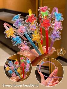 5pcs Kids Hair Accessories Colorful Quicksand Flower Hairbands For Hair Styling, No Damage - Multicolor - View 6