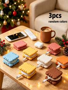 3 PiecesSet - Creative Biscuit Data Cable Storage Rack, Biscuit Shape Data Cable Storage, Cute Sandwich Biscuit Storage, Portable Cable Organizer And Decorations For Data Cable, Small Cable, And Wire Storage, Backpack Hanging Decoration, - View 7