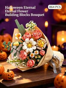 864 Pcs ABS Flower Building Blocks Set, DIY Build‑Your‑Own Forever Bouquet Kit For Adults, Multi‑Angle Adjustment Artificial Flower Blocks, Home Table Decor, Ideal Gift For Valentine's Day, Birthday, Anniversary & All Special Occasions - Multicolor - View 7